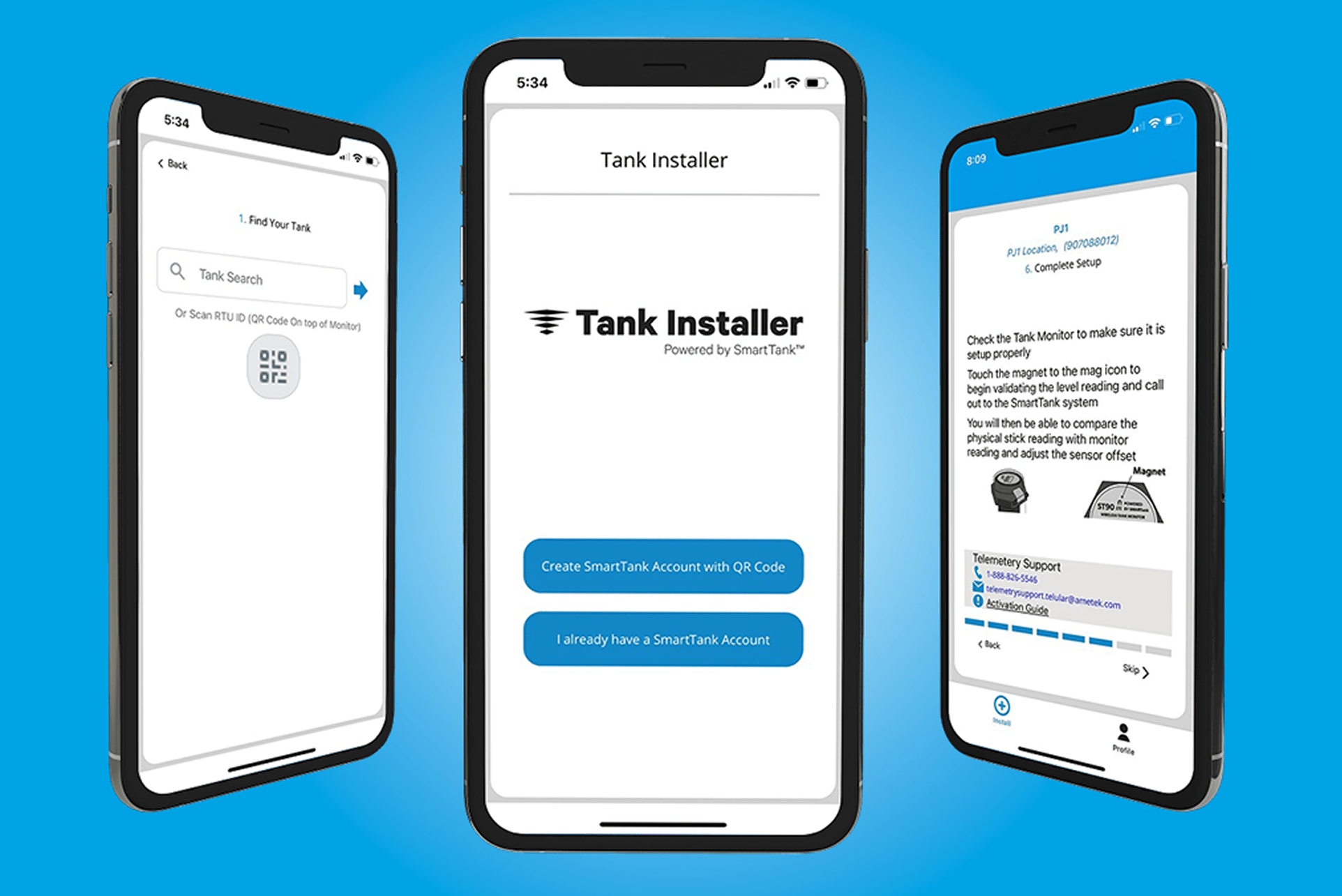 tank installer mobile application mobile view